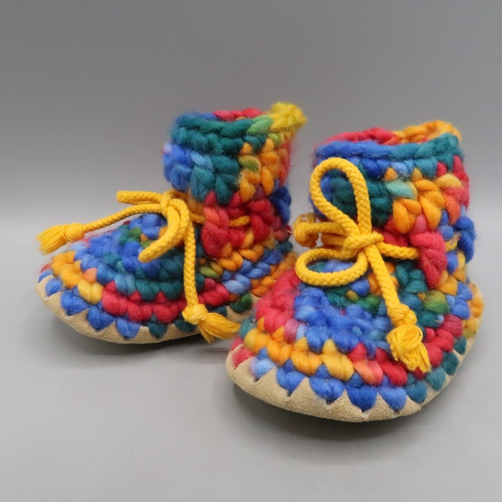 Padraig Cottage Handmade Wool Baby Slippers Age 1- 2.5 years  (5-6) Rainbow